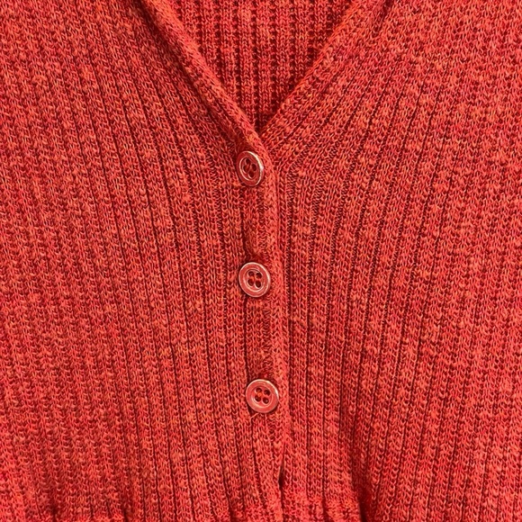 Free People Red Rain or Shine Knit Mini Dress Size Small Collared Sweater - Picture 6 of 11